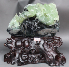 11" Chinese Fengshui Natural Green Jade Wealth Dragon Beast Base Sculpture 2024 - buy cheap