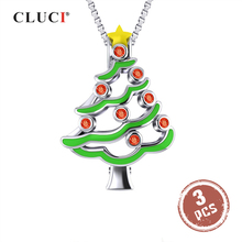 CLUCI 3pcs Christmas Tree Silver 925 Sterling Cage Pendant for Jewelry Making Zircon Gemstone Women Christmas Pendants SC339SB 2024 - buy cheap