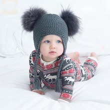 kids slouchy knit beanie hat bobble wool snow ski caps  fur pom pom kids cable cuff beanie hats 2024 - buy cheap