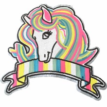 1PC Big Sequin Unicorn Patches for Clothing Sew On Colorful Sequined Patch Horse Badge Handmade Craft Stickers DIY Decoration 2024 - buy cheap