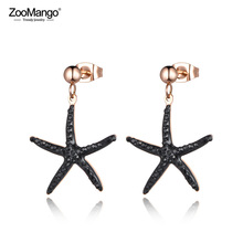 ZooMango Trendy Stainless Steel Jewelry White/Black Clay Cystal Earrings Rose Gold Starfish Stud Earrings Christmas Gift ZE18456 2024 - buy cheap