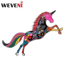 WEVENI Enamel Alloy Fashion Unicorn Brooches Clothes Scarf Pin Ins Hipster Animal Jewelry For Women Girls Party Gift Decoration 2024 - buy cheap