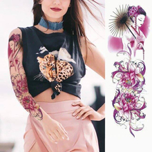 Nova 1 peça temporária tatuagem etiqueta gueixa flor de lótus tatuagem com braço arte do corpo grande manga falsa tatuagem etiqueta 2024 - compre barato