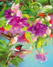 5D DIY Diamond Painting Cross Stitch Full Square/round Embroidery Hummingbird Mosaic Purple Flower Picture By Numbers  Sale 2024 - buy cheap