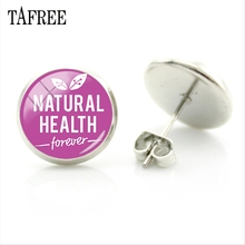 TAFREE Fashion Natural Health Glass Art Picture Girl Stud Earrings For Women Glass Photo Cabochon Earing Minimalist Jewelry HL22 2024 - buy cheap