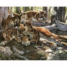 Pintura de diamantes selvagem gato família paisagem quadrado bordado de diamantes ponto de cruz pintura de parede presente de férias 2024 - compre barato