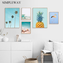 Tropical Decoration Picture Scandinavian Pineapple Sea Beach Poster Landscape Print Scenery Wall Art Canvas Painting Home Decor 2024 - buy cheap