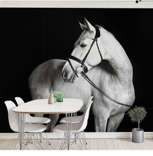 Bacaz 3d Black white horse Animal Stickers Wallpaper Mural Art Wall Mural Wall paper walls for Living room Sofa Background Decor 2024 - buy cheap