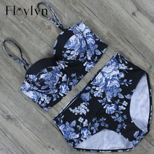 Floylyn Alta Qualidade Mulheres Push Up Swimwear Biquíni De Cintura Alta Floral Impresso Maiô Preto Conjunto Biquíni Verão 2024 - compre barato