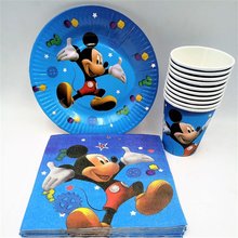 Suministros de fiesta de cumpleaños de Mickey Mouse, plato de pastel, taza, Naokin, vajilla desechable, decoración de recuerdo de fiesta, 40 p/set 2024 - compra barato