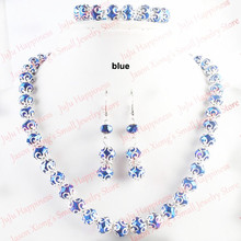 Один комплект ручной работы синий кристалл стеклянные бусины, украшения комплект ожерелье, серьги и браслет 235 2024 - купить недорого