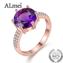 Almei 2.5ct ametista feminino roxo anel rosa ouro cor jóias anéis de casamento do vintage prata 925 birthtone com caixa 40% fj104 2024 - compre barato