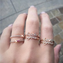 valentines gift lover girlfriend Gold color micro pave cz initial love you letter finger ring 2024 - buy cheap
