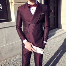 Men's Glossy 2 Piece Suits Double-breasted Lapel Formal Groom Wedding Tuxedos Man Suits Slim Fit Prom Costume Homme 2024 - buy cheap