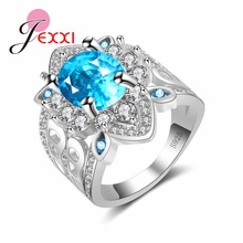 Bohemia Style Wide 925 Sterling Silver Finger Rings Jewelry With Blue Crystal For Queen Women Best Christmas Gift 2024 - buy cheap