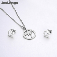 JeeMango Stainless Steel Sets For Women Girls Steel Color Dragonfly Shape Necklace Earrings Jewelry Lover's Anniversary Jewelry 2024 - buy cheap