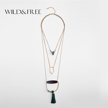 Women Multi layer Necklace & Pendant Vintage Gold Geometric Round Wood Green Tassel Pendant Retro Collar Necklace Jewelry 2024 - купить недорого