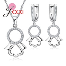 Fashion Charm Jewelry Sets Round Circel Heart Pendant Necklaces Hoop Earrings Set For Woman 925 Sterling Silver Jewellery 2024 - buy cheap