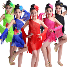 tassel child children professional latin dance dress for girls ballroom dancing dresses kids fringe salsa spandex cha cha samba 2024 - buy cheap