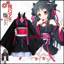 Anime Yaya Black Kimono Unbreakable Machine-Doll Cosplay Dress Costume Full Set 5 in 1 top+skirt+waistband+bowknot+ribbon 2024 - buy cheap