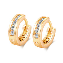 Classic Round Cubic Zirconia Hoop Earring  Real Yellow Gold Filled Vintage Hollow Out Earrings for Women 2024 - buy cheap