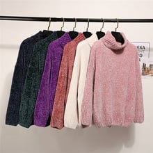 Suéter gola alta comprida feminino, pulôver solto básico com manga longa, para outono e inverno, 2018 2024 - compre barato