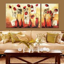 2 Pcs Hand Painted Flowers Oil Paintings On Canvas Modern Abstract Posters Wall Art Pictures Set For Room Office Home Decoration 2024 - buy cheap