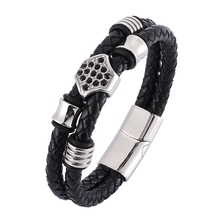 Fashion Male Jewelry Punk Double Layer Black Braided Leather Men Bracelet Stainless Steel Magnetic Clasp Trendy Bracelet SP0336 2024 - buy cheap