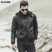 FLAVOR 2017 New winter Men's Real sheepskin Leather Jacket Hooded Motorcycle coat Lambskin Genuine Leather Jacket 2024 - buy cheap