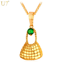 U7 Bilum Bag Necklaces & Pendants Gold Color Green Zircon Crystal Papua New Guinea Fashion Jewelry For Women Gift P896 2024 - buy cheap