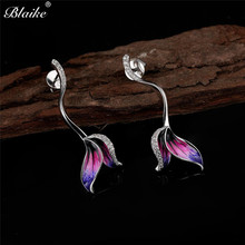 Blaike Creative 925 Sterling Silver Color Flower Stud Earrings For Women Drip Flower Zircon Long Earrings Wedding Party Jewelry 2024 - buy cheap