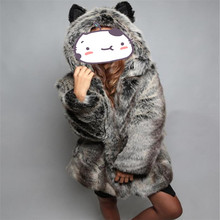 Faux fur coat jacket imitation mink fur black white stitching European and American rabbit fur collar ladies cartoon plush coat 2024 - buy cheap