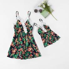 Tanque de renda mãe vestidos mommy and me vestir roupas da família mãe e filha combinando roupas olhar floral impressão mãe e bebê vestido 2024 - compre barato