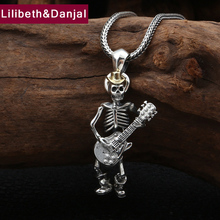 2019 Punk Rock Skull Guitar Pendant 100% 925 Sterling Silver Jewelry Men Women Best Friends Africa Necklace Pendant making P136 2024 - buy cheap