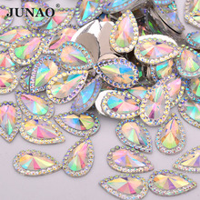 JUNAO-Cristal AB de resina Strass sin necesidad de coser cuentas de pegamento en piedras planas, apliques de recortes, Strass, forma de gota, 8x13mm, 10x14mm 2024 - compra barato
