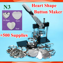 Free Shippping N3 Heart Shape 57x52mm Badge Button Maker Machine with Interchangeable Die Mould +500 Sets Metal Pinback Supply 2024 - buy cheap