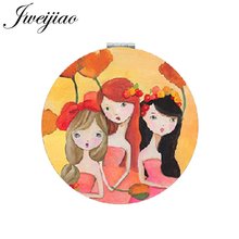JWEIJIAO-Espejo plegable de cuero PU con imagen impresa de "Love Sisters", Mini espejo de mano redondo para maquillaje, regalo 2024 - compra barato