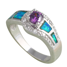 Delicate shining Blue Zircon design Purple fire Opal Silver Stamped Rings fashion jewelry USA size #6.5 #6.75 #7.75 #8.75 OR534A 2024 - buy cheap