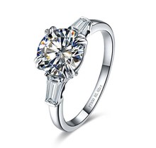 Anel de platina sólida pt950, 2 quilates, diamante verdadeiro, noivado, aliança de casamento, aniversário, joia 2024 - compre barato