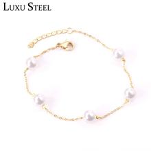 LUXUSTEEL Link Chain Bracelets Stainless Steel Imitation Pearl Adjustable Bracelets Bangles For Women Bijoux Party 2024 - buy cheap