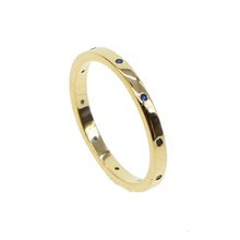 Anel de cor dourada com zircônia cúbica azul, alto polimento, anéis simples de moda, faixas simples 2024 - compre barato