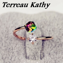 Kathy Terreau 2016 Nova Moda Design De Jóias de Luxo Cor de Rosa de Ouro Arco Anéis de Zircão Para As Mulheres 2024 - compre barato