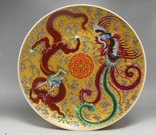 Decorative Chinese Rare hand painting Rare Rose Porcelain Plate Dragon Phoenix 2024 - buy cheap