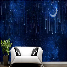 Papel de parede personalizado chuva de meteoros lua noite céu azul estrela espaço fundo da parede decoração-high-grade à prova dmaterial água material 2024 - compre barato