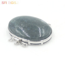 Free shipping 2pcs Jewelry DIY Findings Natural Stone Moss Agate Oval Shape Box Clasp 3-strand 20x39mm 2024 - buy cheap