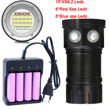 Linterna de buceo 18650, luz de fotografía subacuática, lámpara de vídeo 15x5050 L2, blanco, 6 x rojo, 6 x azul, luz LED de relleno de foto de buceo 2024 - compra barato