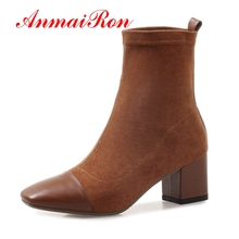 Anmairon bota feminina salto grosso, calçado feminino com zíper ponta fina cr698 moda outono inverno camurça 2018 2024 - compre barato