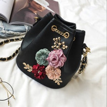 2019 New Trend Women Handbag Female Chic Hand Bags PU Leather Bucket Shoulder Bag Chain Flowers Crossbody Bag 2024 - buy cheap