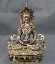 Estatua de Buda de Amitayua de cabeza de dragón de China, Budismo plata, Tíbet, latón, incienso, artesanía de metal 2024 - compra barato