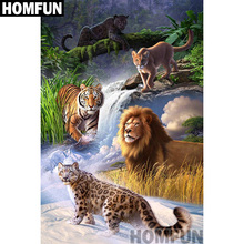 Homfun pintura completa quadrada/redonda do diamante 5d diy, "tigre leão leopardo" 3d bordado ponto cruz 5d decoração da casa a00908 2024 - compre barato